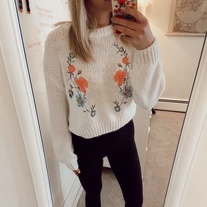 Adorable floral embroidered sweater